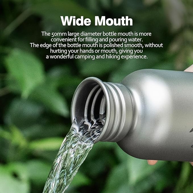 Boundless Voyage Titanium Water Bottle with Lid Wide Mouth Leak-Proof Reusable Sport Drinking Bottle for Camping Hiking Picnic Climbing Running Tea Coffee (600ml)