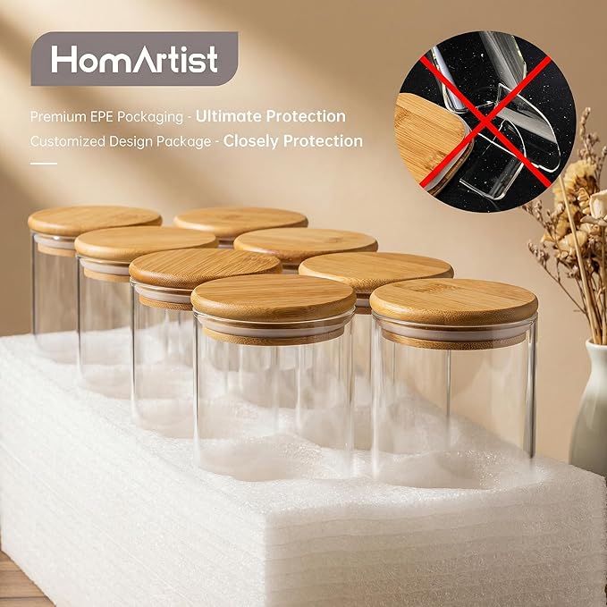 HomArtist Glass Jars with Bamboo Lids 79 FL OZ [Set of 3], Glass Canisters with Airtight Lids, Glass Food Storage Containers for Spaghetti, Fettuccine, Linguine,Pasta, Best for Kitchen & Pantry