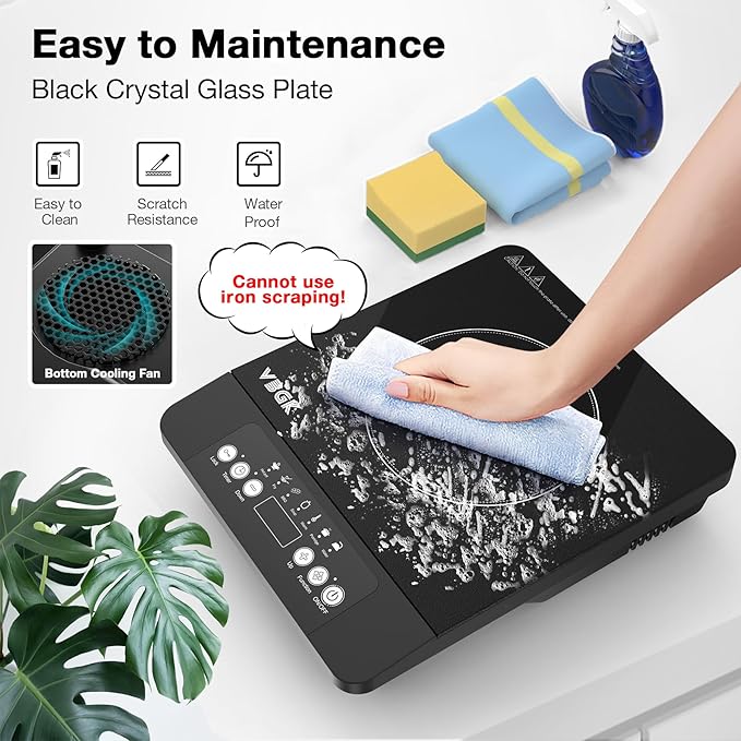 VBGK Single Burner Induction Cooktop,1800W Portable Induction Cooktop,110V Hot Plate with LCD Sensor Touch, 7 Temp Levels up to 518°F, Safety Lock, 4-Hour Timer, 9 Heat-Resistant Cooking