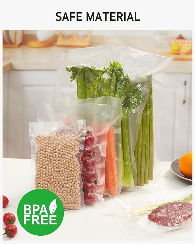 Syntus Vacuum Sealer Bags for Food, 100 Count Quart 8" x 12" Commercial Grade PreCut Bag, BPA Free Food Vac Bags for Storage, Meal Prep or Sous Vide