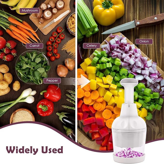 Food Chopper Vegetable Cutter with Container Onion Veggie Garlic Nut Dicer Manual Hand, White