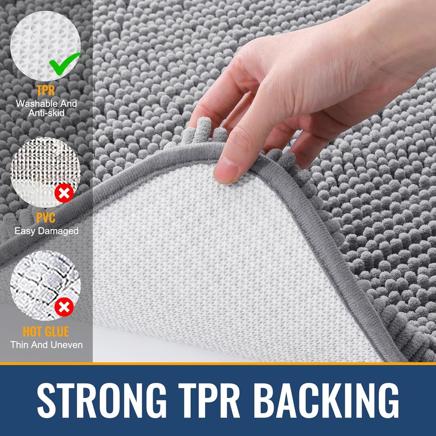 Arotive Bathroom Rugs 40x32, Extra Soft Absorbent Shaggy Chenille Bath Rugs, Machine Washable Rubber Backing Non-Slip Bath Mats for Bathroom Floor Tub and Shower, Home Decor Accessories, Grey