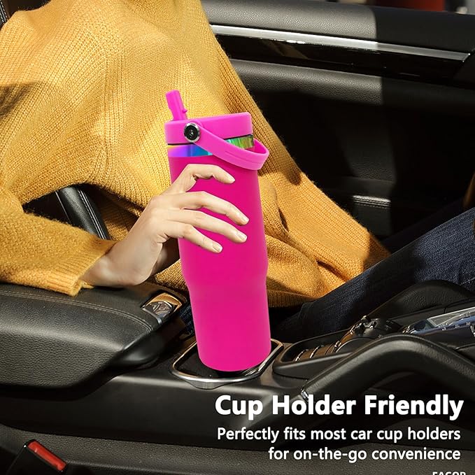 30 oz Tumbler Bulk with Handle and Straw, Vacuum Insulated Tumblers with Flip Straw and Top Handle, Leakproof Powder Coated Tumbler, Stainless Steel Travel Mug for Coffee Water (Rosy, 8 Pack)