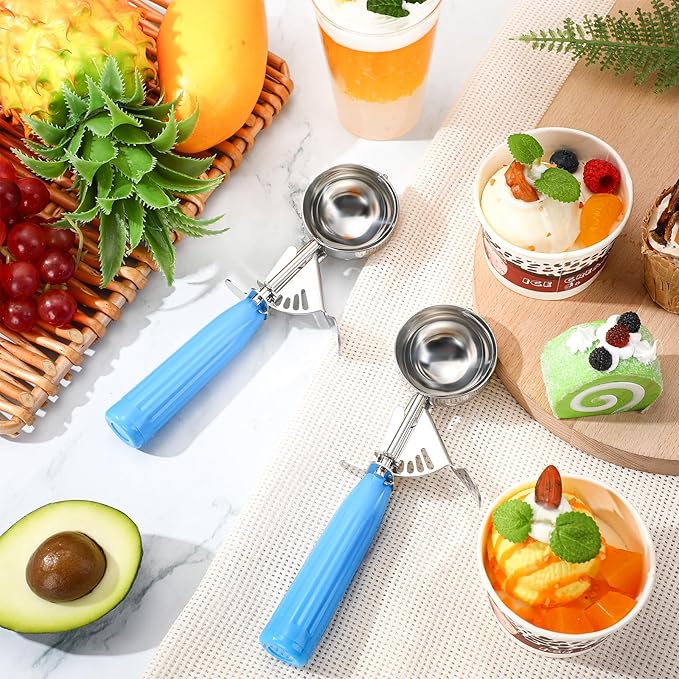 Reallnaive 4 Pcs Release Cookie Scoops Ice Cream Scooper with Trigger Release Portion Scoop Stainless Steel for Portion Control, Baking Food, Cookie Dough (2 oz,Blue)