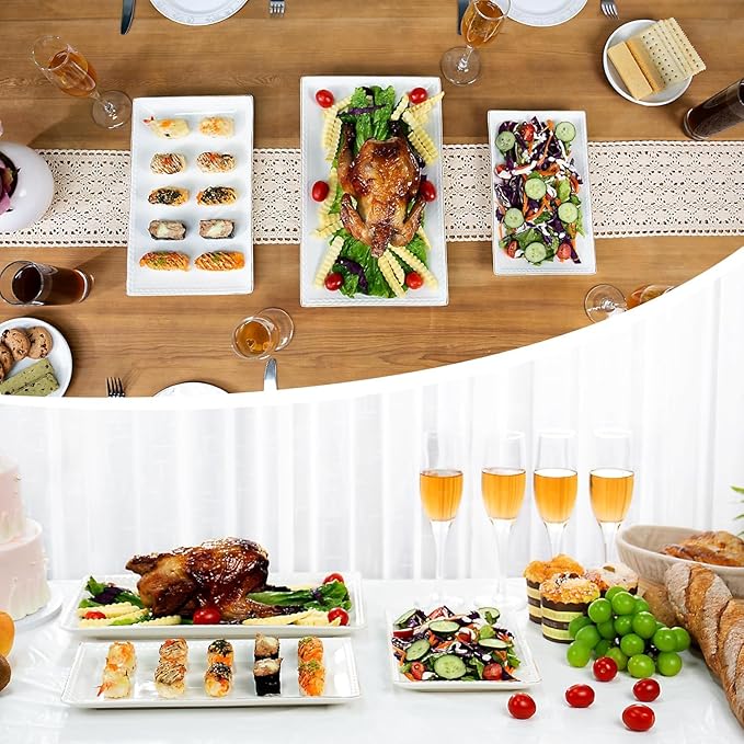 Kassel Ceramic Serving Platter Set | 16”/14”/12” Rectangular Serving Trays for Entertaining at Parties and Weddings | Oven Safe Extra Large Serving Trays for Tacos, Steak, and Cake