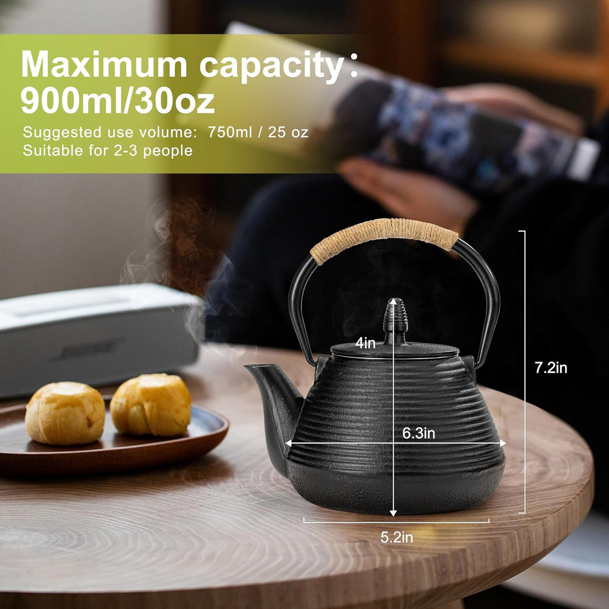 suyika Japanese Tetsubin Tea Kettle Cast Iron Teapot with Stainless Steel Infuser 30 oz/900 ml