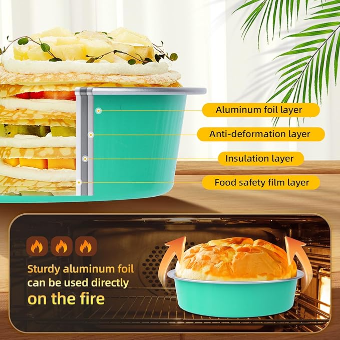 Beasea Mini Pie Pans with Lids, 120 Pack 4 Inch 8oz Disposable Mini Cake Pans Creme Brulee Aluminum Foil Pie Tart Ramekins Tins Elegant Blue Small Individual Round Containers Oven Safe for Baking