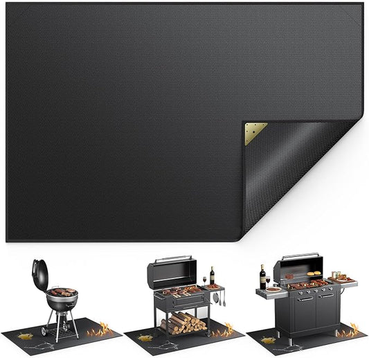 Non-Curl 60x40 inch Under Grill Mats for Outdoor Grill, Double-Sided Fireproof, Oilproof & Waterproof BBQ Grill Mat, Easy to Clean, Indoor Fire Pit Fireplace Mat, Perfect for Deck/Patio/Lawn