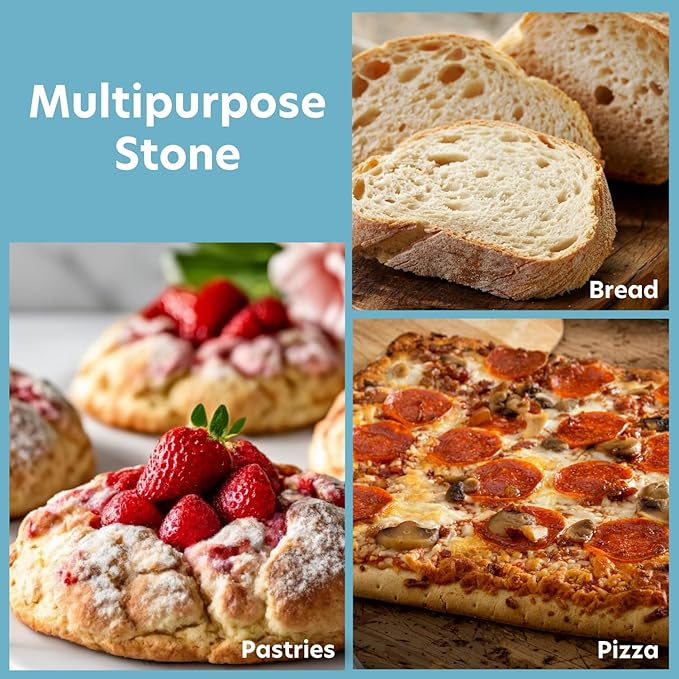 CucinaPro Pizza Stone for Oven, Grill or BBQ- 1/2" Extra Thick Cordierite Rectangular Baking Stone for Better Cooking- 15" x 12" Pan- Holds High Temp For Crispy Crust- Kitchen Tool Essential Must Have