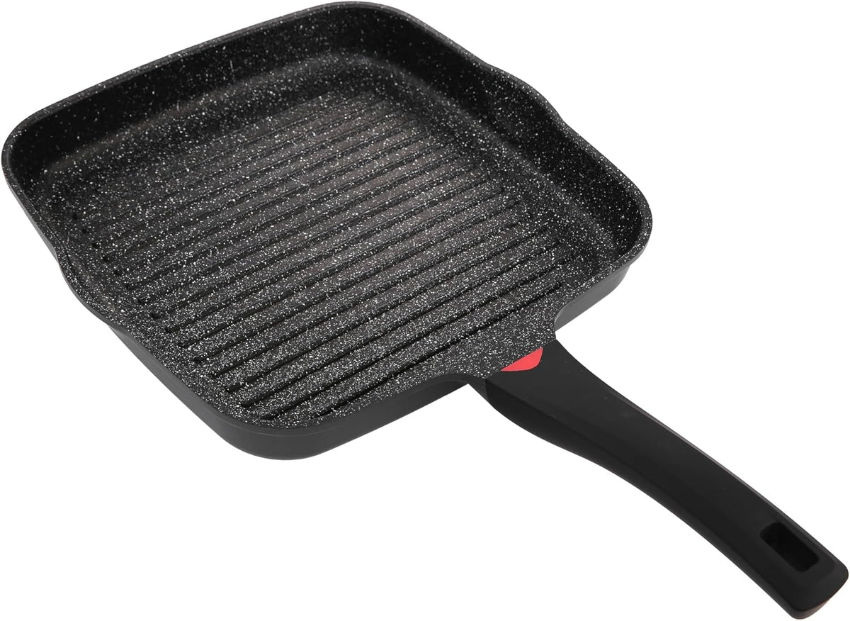 11 Inch Non Stick Grill Pan Granite Coated with Pour Spout - Lightweight 2.66 Quart Grill Pan for Indoor Cooking with Grip Handle - Induction Compatible PFOA Free Stove Top (Black)