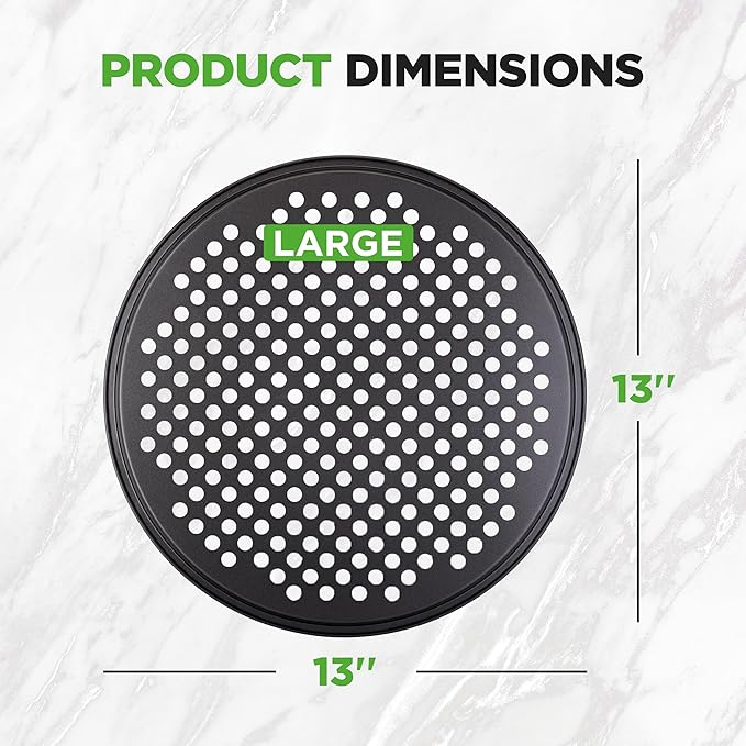 NutriChef 2-Pack 13’’ Non-Stick Pizza Pans, Round Pizza Pans for Oven, Commercial-Grade Carbon Steel, Non-Stick Gray Coating, Ideal for Baking Pizza, Cookies and More, Dishwasher Safe