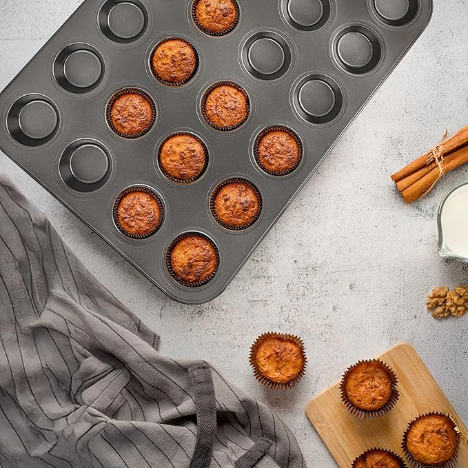 Beasea Nonstick Mini Muffin Pan 24 Cups, 2 Pack 24 Mini Small Tiny Cup Non Stick Muffin Baking Pan Tin Tray Carbon Steel Bakeware Individual Cupcake Baking Pan - Black