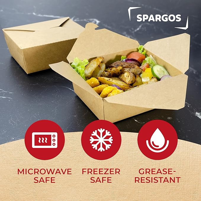 Chinese Takeout Storage Containers (60 Pack) 45oz - Kraft Brown Cardboard Paper Togo - Take Out Boxes -Biodegradable Eco To Go Food For Restaurants Catering Party