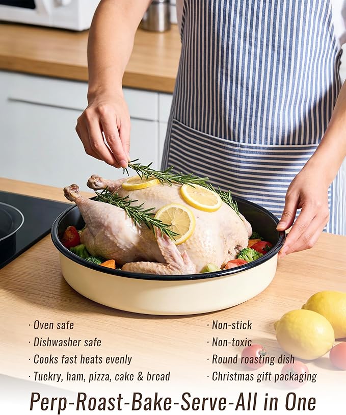 Enamel Round Roasting Pans Set Baking Dish 4-Pack 9/10/12/14 Inch NonStick High Temperature Resistance Cookware for Cake Bread Pizza, Oven Dishwasher Safe Wife Mother Day Gift Bakeware