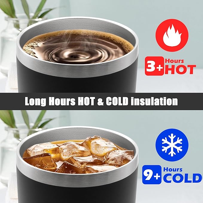 20 oz Tumbler Coffee Travel Tumblers Bulk with Lid Stainless Steel Double Wall Vacuum Insulated Mug Powder Coated Cups fit Car Cupholder for Hot and Cold - Black, 1Pack