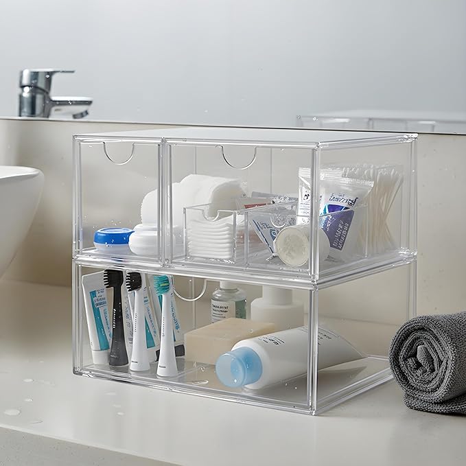 Coffee Pod and Tea Bag Organizer Drawer – Crystal-Clear Acrylic Tea Bag Drawer, Easy to Clean & Stackable for K-Cups, Tea, Sugar Packets in Office, Gym & Kitchen Cupboard (5-Pack)