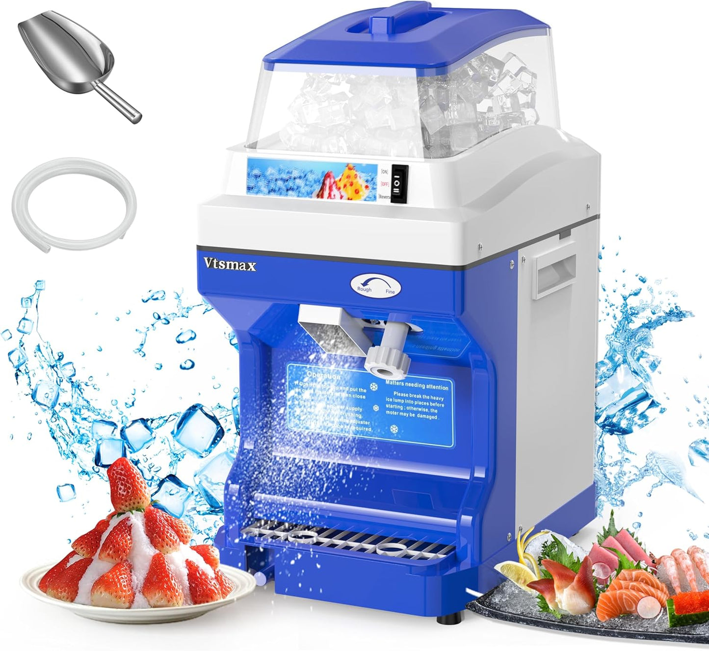 Electric Snow Cone Machine, 300W Ice Shaver Machine, Thickness Adjustable Snow Cone Maker Machine 661LBs/hr Ice Crusher for Bar Parties Events Snack, Home and Commerical Use Blue(5.8Qt)