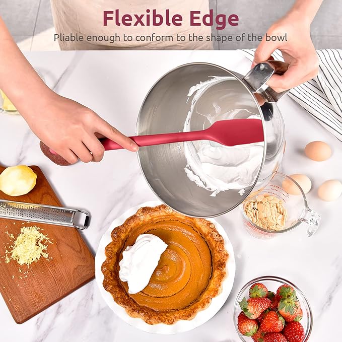 14in Extra Long Silicone Spatula: U-Taste 480ºF Heat Resistant Flexible Baking Mixer Scraper, Large Rubber Mixing Stirring Scraping Seamless Kitchen Turner Utensil for Nonstick Cookware (Red)