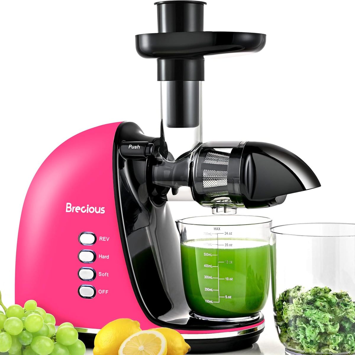 Slow Masticating Juicer,Brecious Cold Press Juicers with 2 Speed Modes & Quiet Motor,Juicers Machines Vegetable and Fruit with Reverse Function,Celery Juicer,BPA-Free,Easy to Clean (Pink)