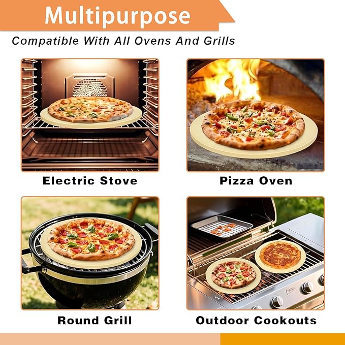 15" Round Pizza Stone for Grill Oven, Heavy Duty Cordierite Baking Stone Cooking Pan, Durable Large Pizza Grilling Stone, Ideal for Grilling Baking Several Sizes of Pizzas