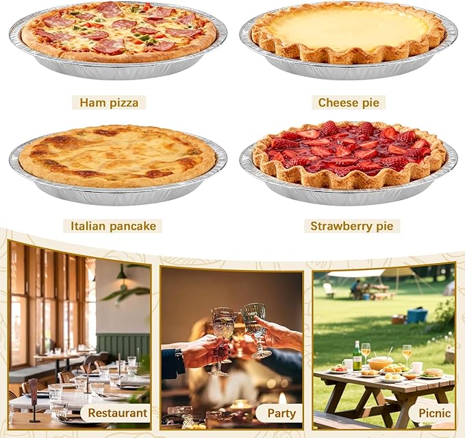 9 Inch Pie Pans Disposable (12 Pack) - Heavy-Duty Aluminum Foil Pie Tins, Standard Baking Tin Plates for Pies, Quiches, Desserts, Oven Safe & Easy Cleanup