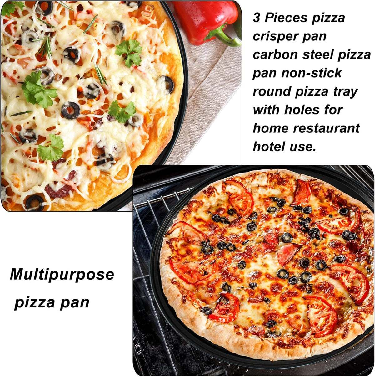 Baking Steel Pizza Pan with Holes, Round Pizza Pan for Oven, 9 Inch, 11 Inch, 12 Inch Bakeware Pizza Tray, Nonstick Baking Supplies Home Kitchen Steel Crisper Pizza Pan Set (3 Pcs)