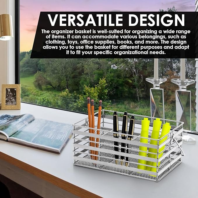 Stainless Steel Utensil Basket,Dishwasher , Flatware Basket, Kitchen, Countertop, Office, Camping, Outdoors, and Restaurants, 4-Compartment, Silver