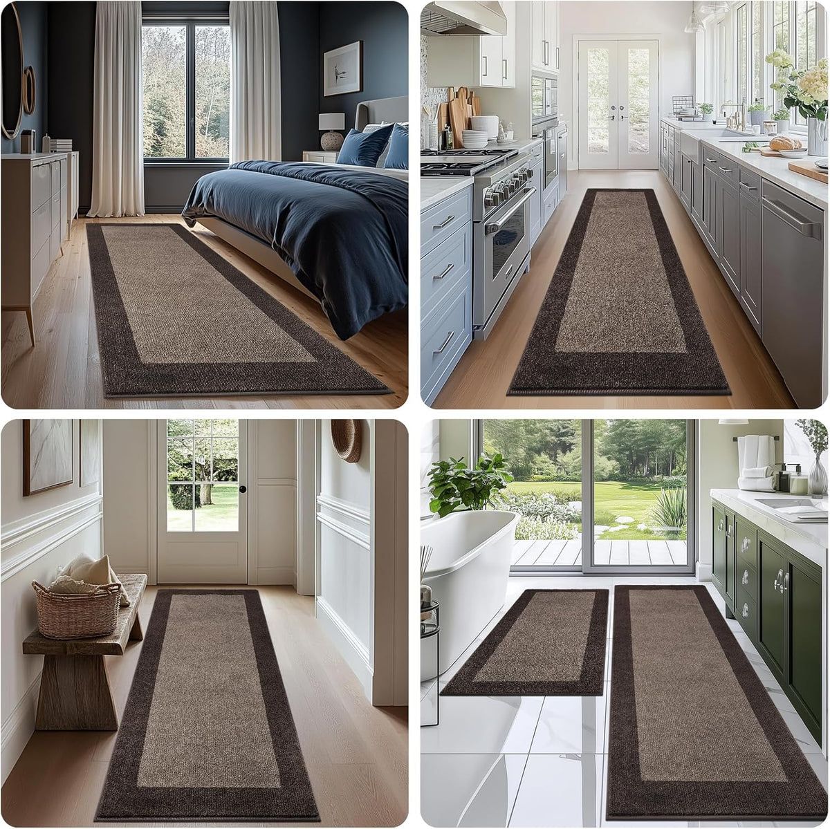 Machine Washable Kitchen Rug 24" x 96", Non Slip Kitchen Mat for Floor, Absorbent Entrance Runner Rug for Bedroom, Hallway, Bathroom, Door (Roll Packing)