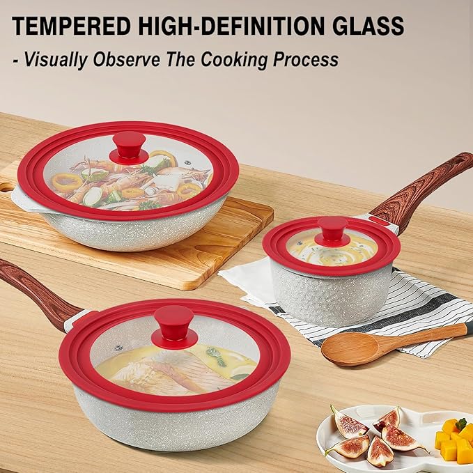Universal Lids for Pots, Pans and Skillets, Replacement Pan Lid with Tempered Glass and Heat-Resistant Silicone Edge, Fits 10", 11",12" Cookware, Durable Frying Pan Cover