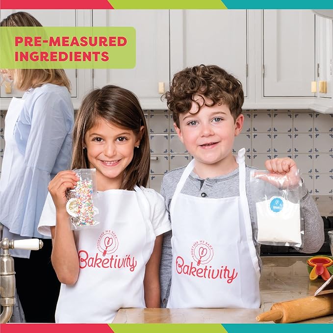 BAKETIVITY Kids Baking DIY Activity Kit Bake Delicious Yum&m Jumbo Cookies- Real Fun Little Junior Chef Essential Kitchen Lessons Includes Pre Measured Ingredients