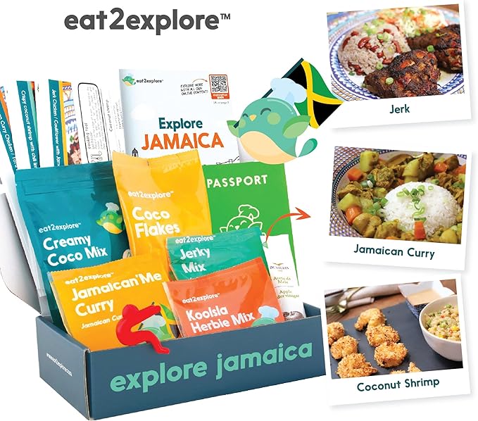eat2explore Cooking Kits for Kids 15 Pcs – Interactive & Educational Kids Cooking Sets Real for Ages 5 and Up,3 Recipe Cards & Global Ingredients – Fun for Young Chefs (Jamaica Edition)