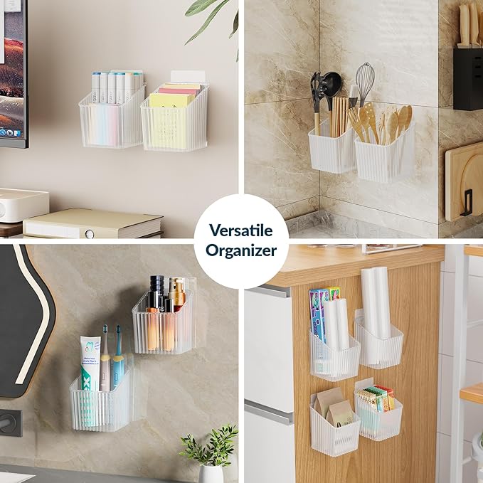 NiHome 4-Pack Plastic Wall Mount Storage Caddy for RV/Camper Storage and Organization, Self Adhesive Cabinet Door Organizer for Bathroom/Kitchen, Camper Must Haves & Small Item Organization