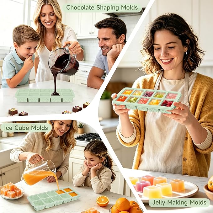 Aopigavi 2-Pack Ice Cube Trays, 10 Cubes 2 Tbsp. Silicone Freezer Molds with Lids, Reusable Ice Trays for Freezer, Kitchen, RV, Cocktail, Whiskey, Coffee, Soup & Food, BPA Free, Dishwasher Safety
