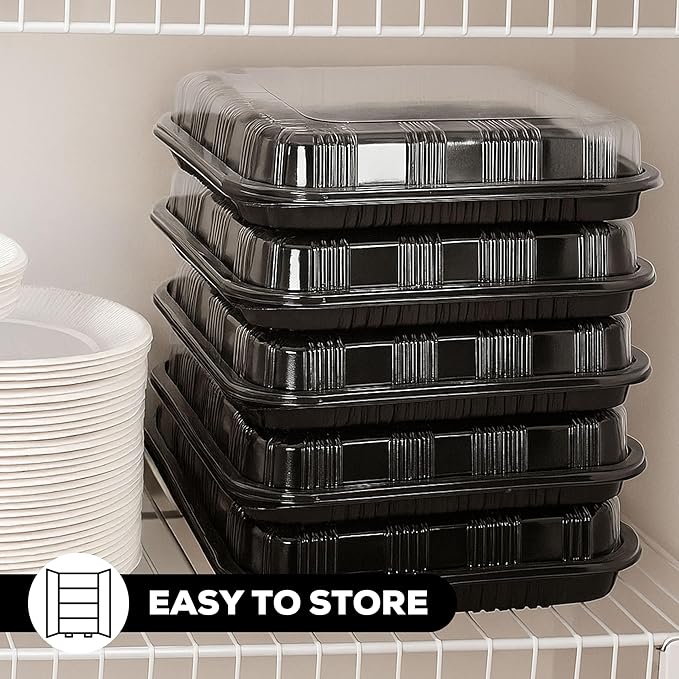 25 Pack Catering Trays with Lids – 15" Serving Tray with Lid, Heavy Duty Recyclable Plastic Party Platters for Catering, Buffet, Picnics & Events – Food Tray with Clear Lid (15.35 × 11.42 × 2.95 inch)