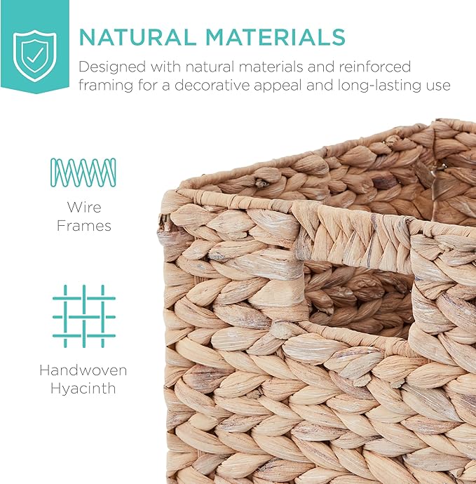 Best Choice Products 13x13in Pack of 5 Cube Storage Baskets, Water Hyacinth Multipurpose Collapsible Organizers, Handwoven Laundry Totes for Laundry, Living Room, Kids Room & Nursery - White
