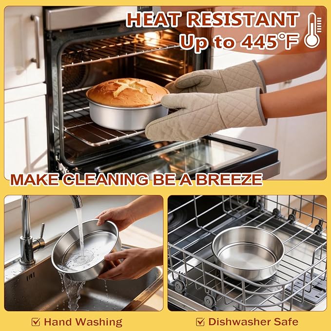 P&P CHEF 7 Inch Cake Pan Set of 4, 4 Pieces Round Layer Cake Baking Pans, Stainless Steel Smash Cake Tin Bakeware for Cooking Steaming, Nontoxic & Sturdy, Oven & Dishwasher Safe