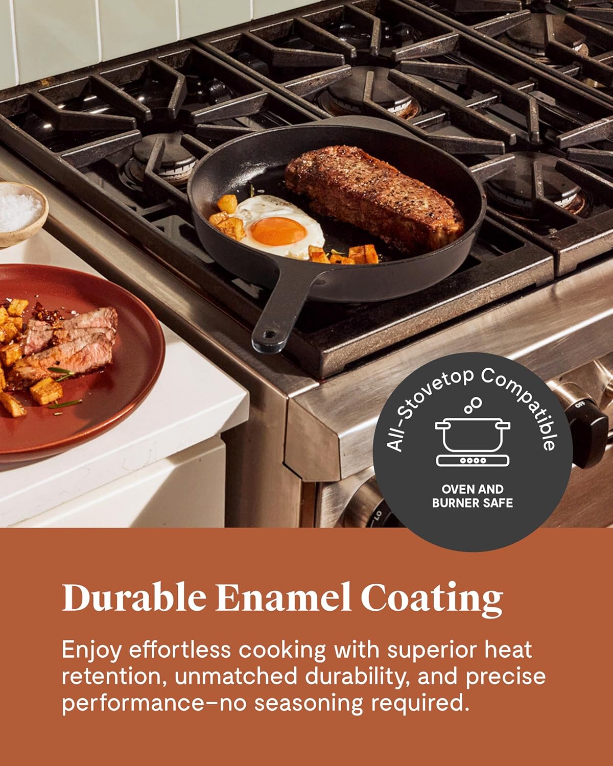 Caraway Cast Iron Skillet - 10.5” Enameled Cast Iron Pan With 3 Layer Enamel Coating - No Seasoning Required - Compatible With All Stovetops - Free From Forever Chemicals - Rust