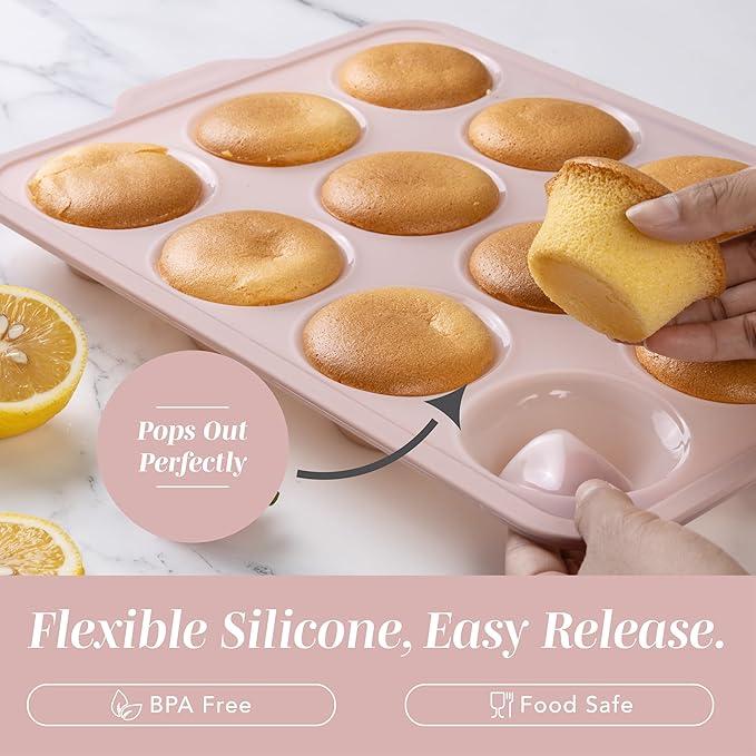COOK WITH COLOR 17 Pc. Silicone Baking Pan Set - Non-Stick & Easy Clean Silicone Muffin Pans for Baking with Sturdy Metal Frame for Stability, Flexible Cake Molds, Includes Measuring Cups and Spoons