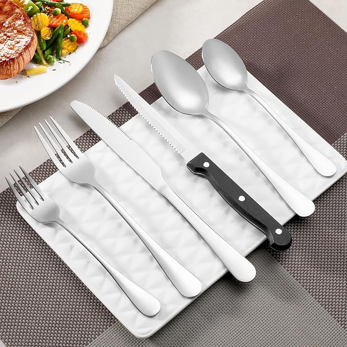 24 Pcs Forks and Spoons Silverware Set, Food Grade Stainless Steel Flatware Cutlery Set for Home, Kitchen and Restaurant, 12 Dinner Fork(8") and 12 Teaspoon(6.7"), Mirror Polished, Dishwasher Safe