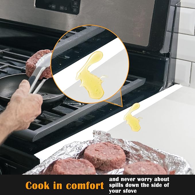 KindGa Stove Gap Covers, Silicone Counter Gap Filler for Stove, 30 Inches for 0.2-1 inch Gap,Seal Spills between Appliances Countertop Furniture Stoves Ovens(Set of 2, White)