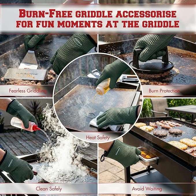 KITCHEN PERFECTION XL Silicone Oven & Griddle Gloves -Extreme Heat Resistant BBQ & Grilling Gloves -Handle Hot Food Right on Your Griddle |Waterproof Oven Mitts Grill Gloves |Superior Set+3 Bonuses