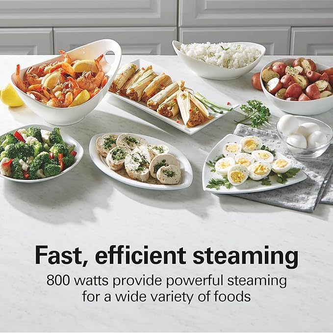Hamilton Beach Electric Food Steamer, Rice Cooker & Egg Boiler for Quick, Fast Healthy Cooking with Stackable Three-Tier Bowls for Vegetables and Seafood, 9.5 Quarts, Auto Shutoff, Black (37430)