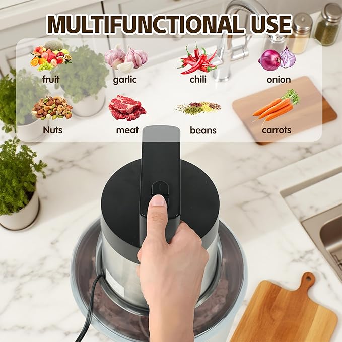 Meat Grinder 6L Large Capacity,1200W Heavy Duty Electric Food Processor for Frozen Meat,Vegetable and Nuts with 3-Layer Blades & Stainless Steel Bowl,Dishwasher Safe,for Family BBQ,Keto Meal