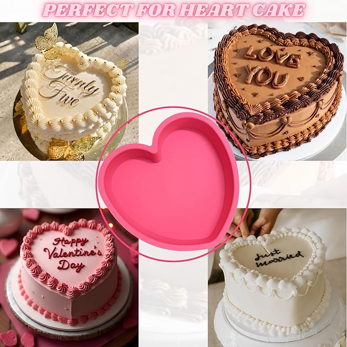 Heart Shaped Cake Pans 8 Inch – Set of 2 Nonstick Silicone Heart Cake Pan for Baking, Oven & Microwave Safe Molds – Durable, Easy-Clean Matte Surface - Grade Novelty Shaped Cake Pans (Pink)