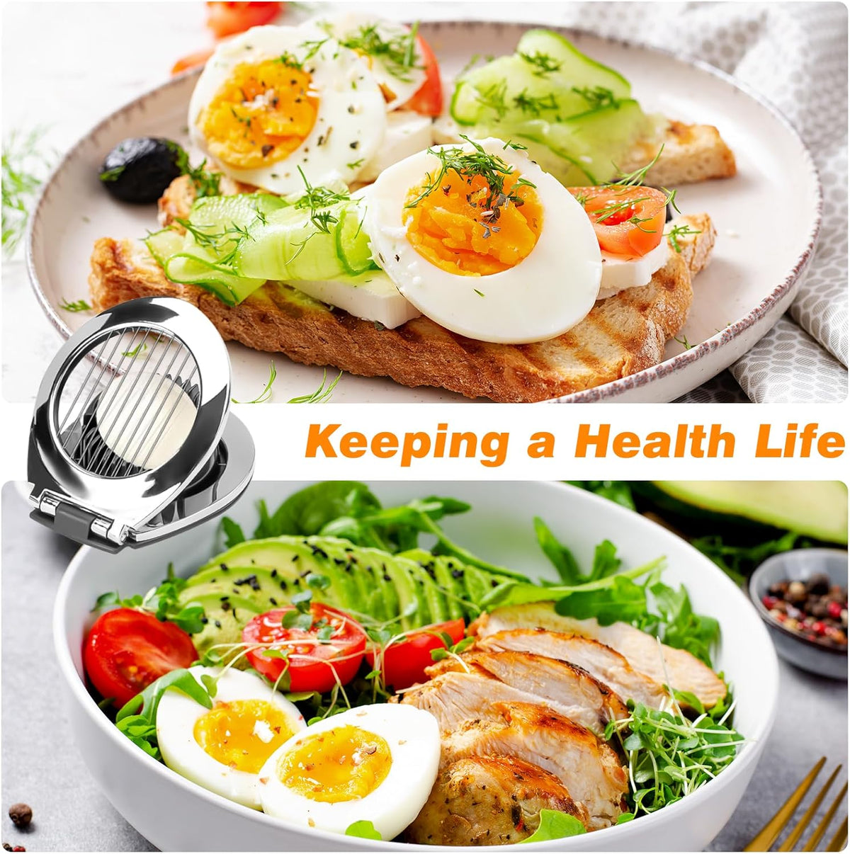 Egg Slicer, BIBURY Egg Slicer for Hard Boiled Eggs, Heavy Duty Egg Cutter for Egg Strawberry Mushroom Soft Fruit, Stainless Steel Wire with 3 Slicing Styles, Easy to Clean