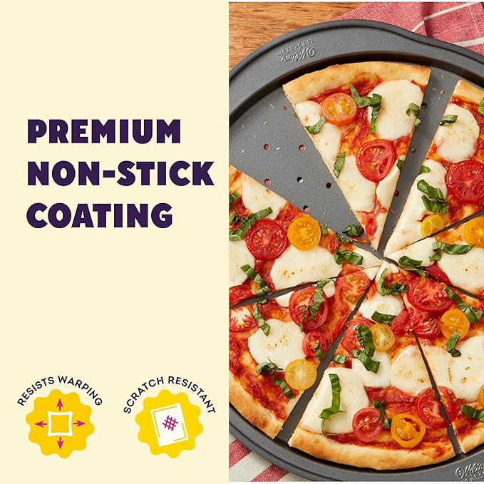 Wilton Gold Non-Stick 14 in Pizza Crisper, Warp-Resistant Bakeware, Made without PFAS, Packaging May Vary