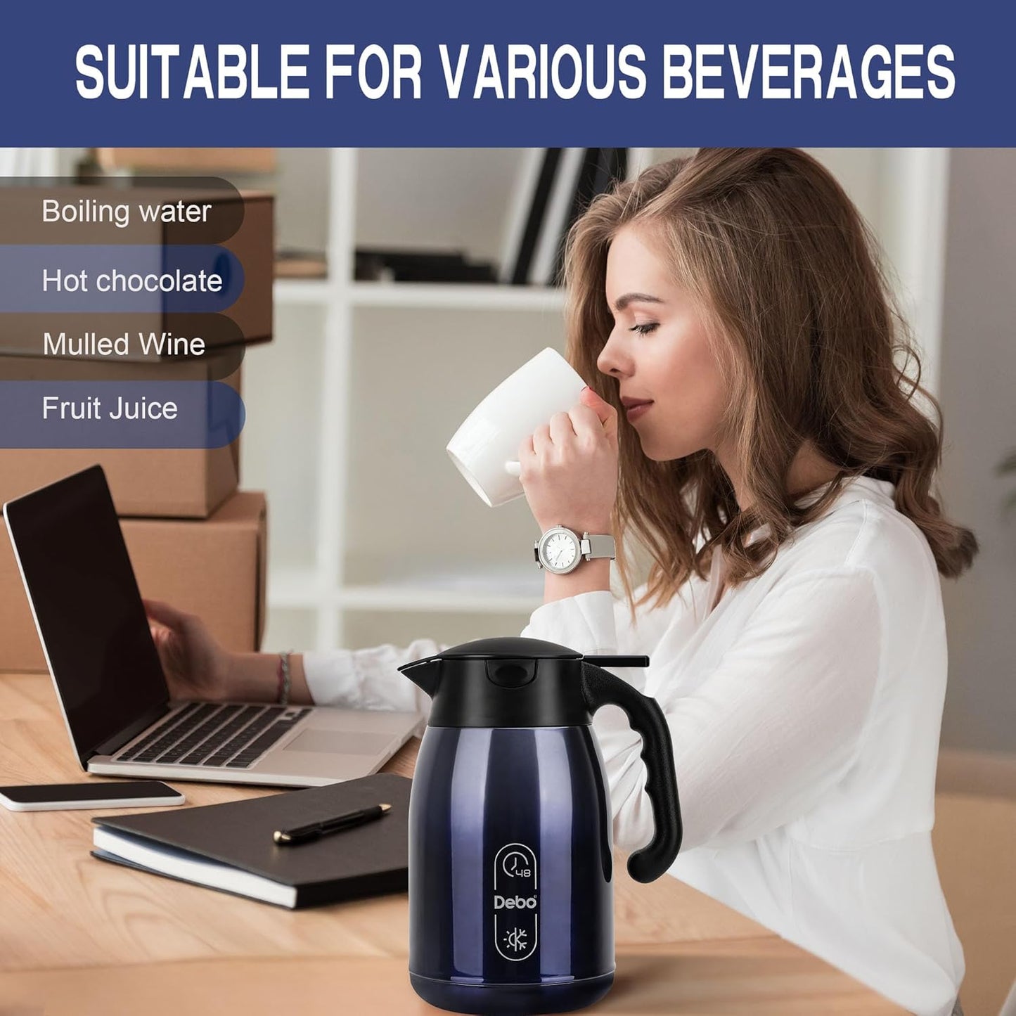 Starry Blue 71oz Thermal Stainless Steel Coffee Carafe - Keeps Hot Liquids, Press On Lid, Bpa Free