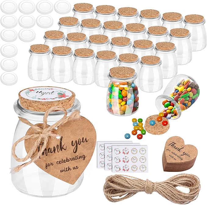 AIXIANG 60 Pack 3.5 oz Glass Jars with Cork Lid & Airtight Seal - Rustic Wedding Favors, Baby Shower Gifts, Candy & Spice Storage - Includes Twine, Labels (Multi-Purpose, Eco-Friendly)