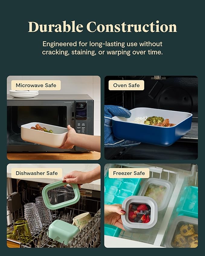 Caraway 13pc Glass Food Storage Container Set - Easy to Store, Non Toxic Lunch Box - with Glass Lids - Includes Storage Organizer - Gray