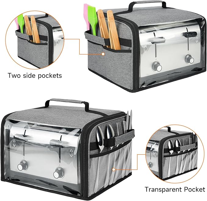 Toaster Cover 4 Slice with Aluminum Foil Lining and Base Compatible with Cuisinart/BELLA/Black and Decker,Cover Only,Grey